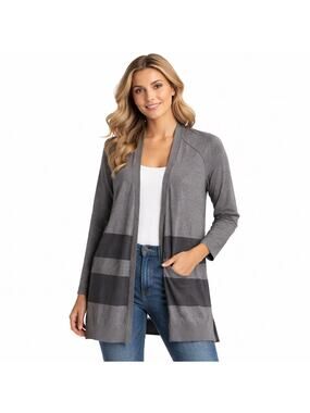 EUC Pointelle Gray & Charcoal Open Front Draped Cardigan Medium